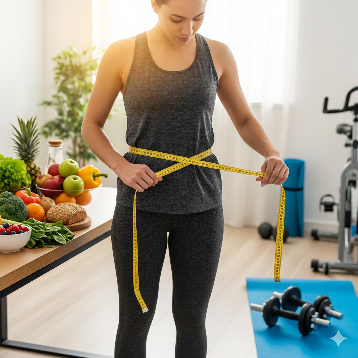 Mujer midiendo cintura