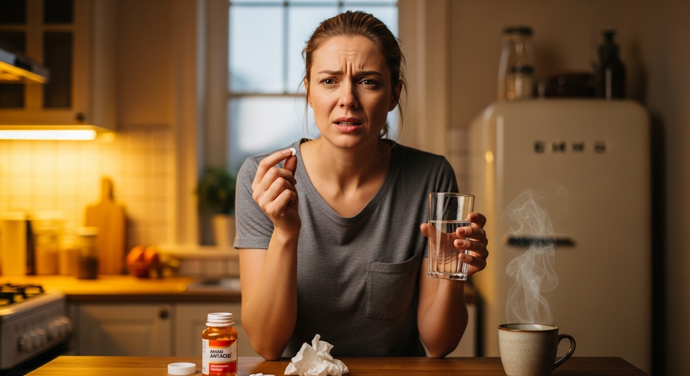 mujer tomando un antiacido