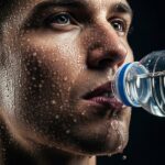 hombre sudando bebiendo agua
