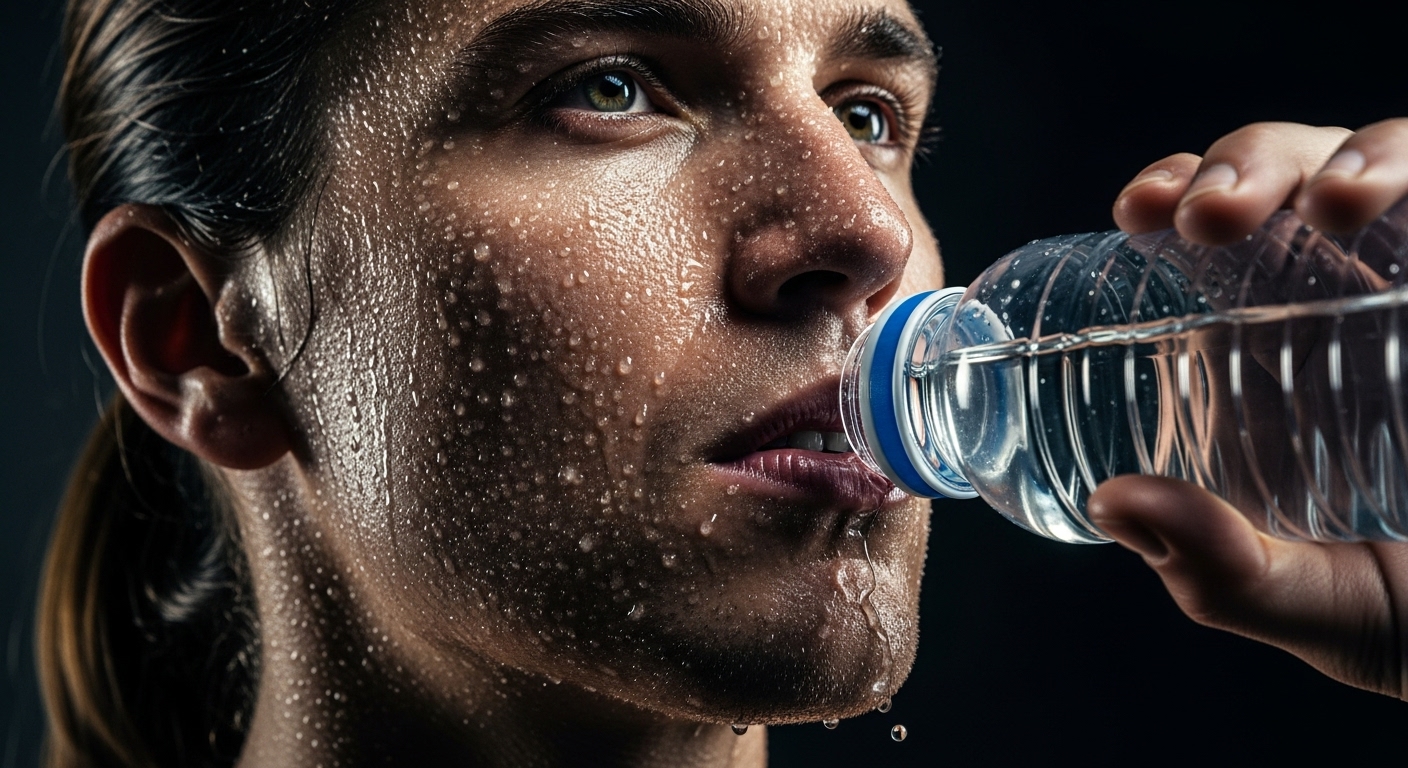 hombre sudando bebiendo agua