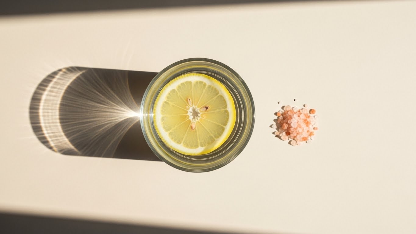 vaso con agua, limon y sal.